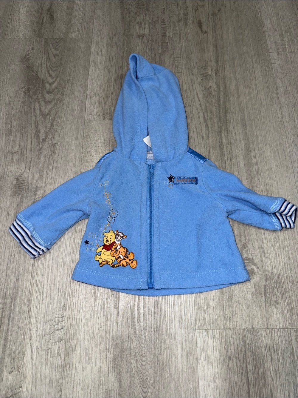 VTG Disney Blue Hooded Fleece Jacket with Pooh & Tigger Applique
